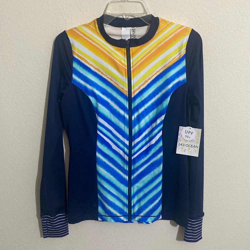 24th & OCEAN Women's Long Sleeve Zippered Rash Guard Shirt w UPF 50+ Size S